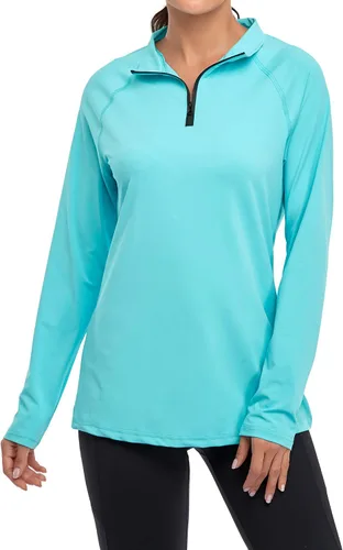 Vista 3 de Cestyle Camiseta ligera de manga larga UPF 50+ con cremallera de 14 para mujer
