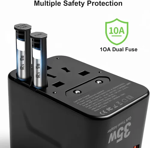 Vista 5 de Realmade Adaptador de viaje universal de 35 W con carga rápida PD, 5 puertos (1 AC/2 USB-A/2 USB-C) adaptador de enchufe de viaje europeo, tipo