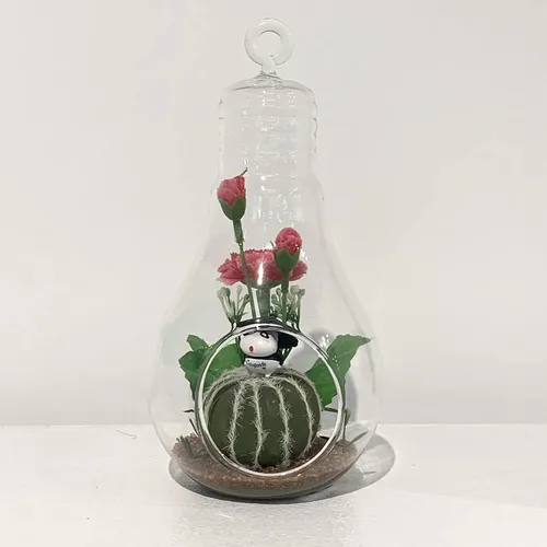 Vista 5 de WGV - Terrario de cristal colgante para plantas, ancho 3.5 pulgadas, altura 7 pulgadas, bombilla de aire para suculentas, lámpara de té