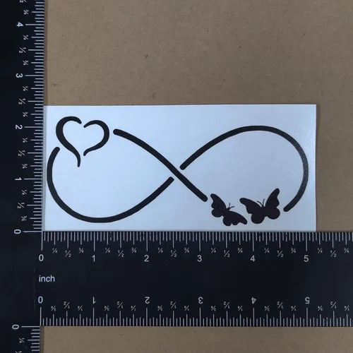 Vista 6 de Paquete de 4 calcomanías de mariposa: Infinito, corazón, amor, ala (tamaño pequeño, 3.5 pulgadas, negro)