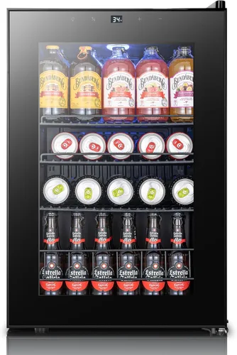Vista 9 de Yeego Refrigerador de bebidas, mini refrigerador de 105 latas con puerta de vidrio, estantes ajustables, control digital de temperatura para Negro