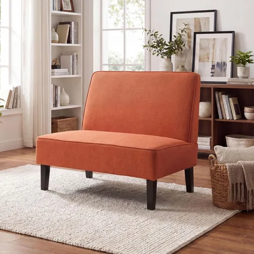Vista 8 de Acolchado Lino sin brazo settee Loveseat sofá Home informal sala dormidor, Tela, Azul