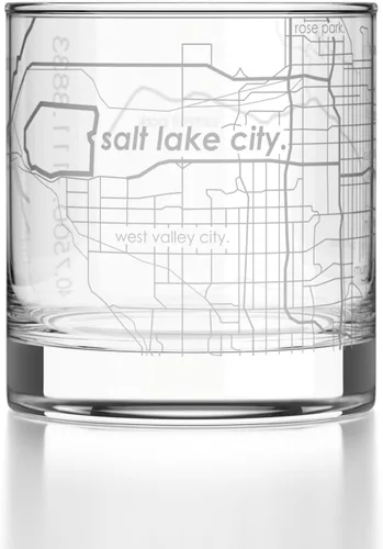 Vista 114 de Well Told Vaso de rocas grabado con mapa de Akron, Ohio, cristalería estilo antiguo (325ml, transparente) Vaso de bourbon grabado, regalos