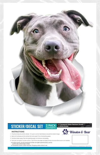 Vista 6 de Winston & Bear Happy Pit Bull Dog - Calcomanías de pared para perros, paquete de 2, calcomanías 3D Bully para paredes, automóviles, inodoro y más