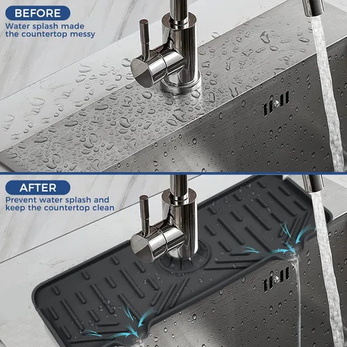 Vista 6 de Bandeja colectora de goteo para mango de grifo de silicona, tapete de grifo de silicona, soporte para esponja de jabón de platos para accesorios