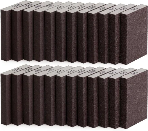 Vista 16 de Bates- Esponja de lijado, paquete de 4, surtido de grano 60/80/120/220, bloque de lijado lavable y reutilizable para madera, metal, paneles de yeso