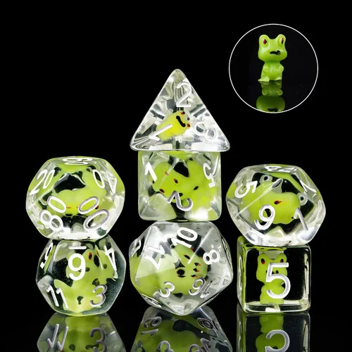 Vista 32 de Cusdie 8 dados DND, juego de dados poliédricos rellenos de animales, juego de dados de animales para juegos de rol, dados D&D