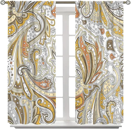 Vista 8 de Cortinas opacas con estampado de flores de cachemira, estampado de cachemira sobre fondo blanco, para decoración del hogar, cocina, restaurante