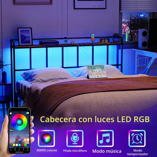 Vista 5 de LAKEMID Cabecera tamaño Queen, cabeceros con luz LED, salidas y puertos USB, cabecera con estante de almacenamiento, cabecera resistente y estable