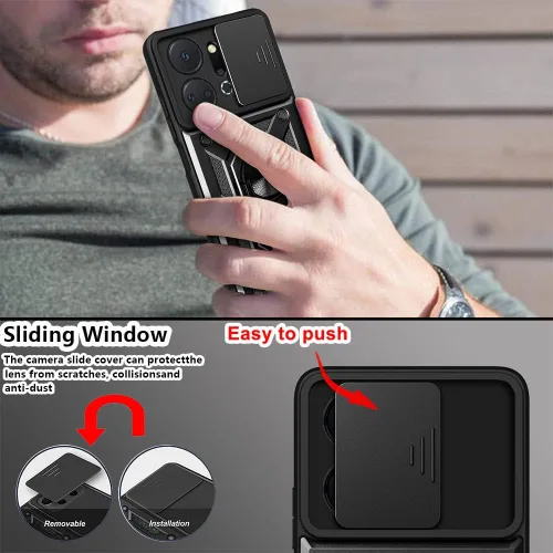 Vista 5 de ZMONE - Funda para teléfono Honor X7A con protector de pantalla de vidrio, [2 unidades] cubierta protectora de cámara deslizante integrada, funda