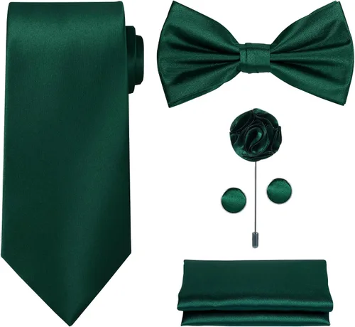 Vista 11 de TIE G 5pcs Tie Set in WHITE OR BLACK GIFT BOX: Solid Color Necktie, Satin Bow Tie, Pocket Square, Lapel, Cuff Links A-aqua