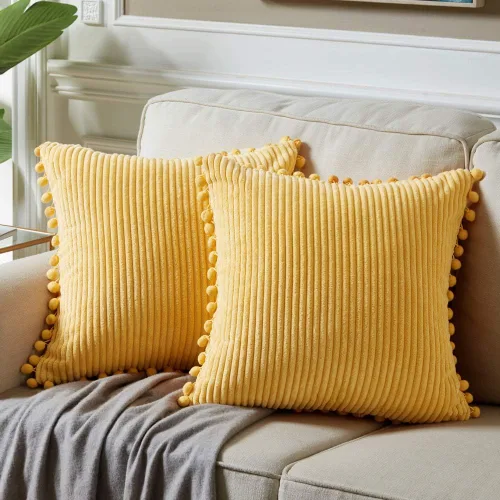 Vista 15 de Fancy Homi Juego de 2 fundas de almohada decorativas negras de 12 x 12 pulgadas con pompones para sofá y cama, decoración moderna de estilo bohemio