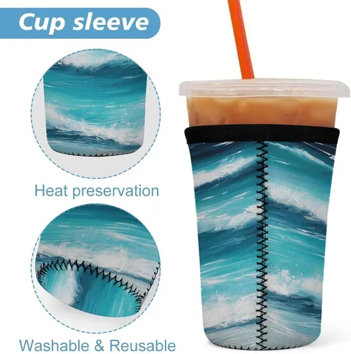Vista 3 de Turquoise Beach Original Seascape Cup Sleeve 3 Pack Reusable Neoprene Coffee Sleeves Insulator Sleeves for Cold Beverages Universal Ice Coffee