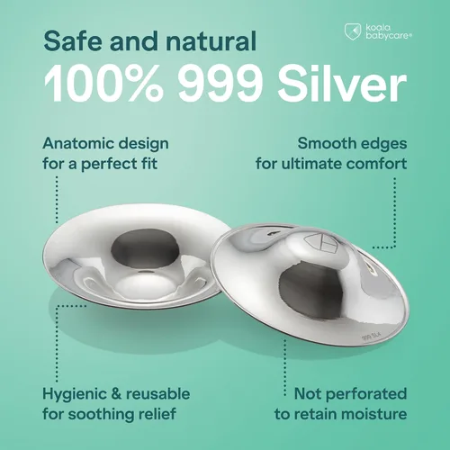 Vista 3 de Koala Babycare The Original - Tazas de lactancia 100% plateadas, protectores de pezones para lactancia, productos esenciales para lactancia materna