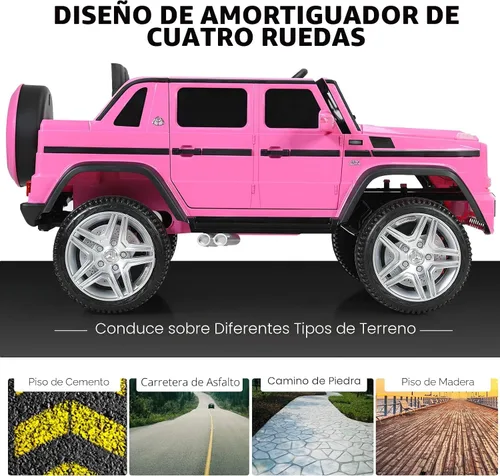 Vista 8 de COSTZON - Automóvil eléctrico para niños con licencia Mercedes-Benz Maybach, batería de 12 V, 2 motores, control remoto, 3 velocidades, luces, Rosa