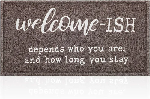 Vista 16 de JJUUYOU Felpudo de bienvenida para puerta delantera, entrada al aire libre, Welcome Ish Depends Who You are, tapete antideslizante de goma