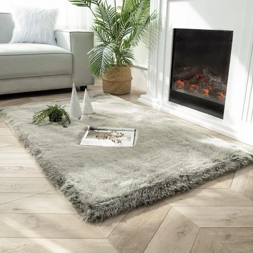 Vista 27 de Ashler HOME DECO Funda de piel sintética de zorro suave para silla, alfombra para dormitorio, suelo, sofá, sala de estar, color negro y blanco, 2 x