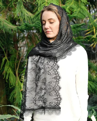 Vista 4 de Rectangular Church Veils for Women Spanish Floral Lace Chapel Veil Scarf Mantilla Wrap Shawl Mass Head Covering