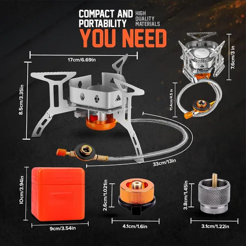 Vista 3 de Estufa de campamento de 3500 W, estufa de campamento resistente al viento con funda de transporte de encendido piezoeléctrico y 2 adaptadores