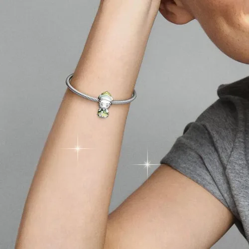 Vista 4 de Abalorios de plata de ley 925 con diseño de robot de ratón, para pulseras europeas originales, joyería de bricolaje, 3 piezasjuego