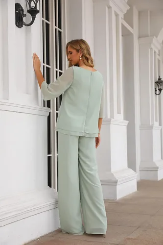 Vista 4 de Traje de 2 piezas de gasa de media manga para madre de la novia para invitada de boda