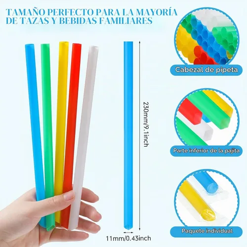 Vista 2 de Mimorou 500 pajitas de plástico jumbo de varios colores, envueltas individualmente, desechables para batidos de té de burbujas, 0.43 pulgadas
