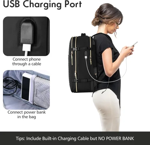 Vista 5 de MOMUVO Mochila de viaje para mujer, mochila de mano aprobada por aerolíneas, mochila para laptop de 15.6 pulgadas con puerto de carga USB, mochila