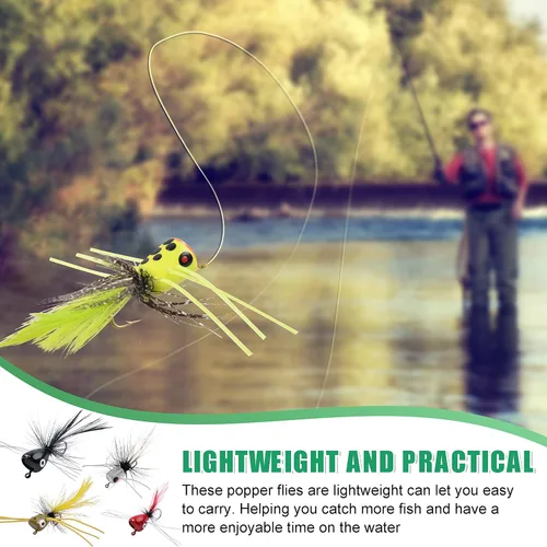 Vista 6 de Kit de señuelos para pesca con mosca, moscas para pesca con mosca seca, moscas de pesca con mosca superior, panfish Bluegill Popper Bait Bug