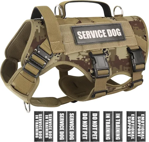Vista 12 de WINSEE - Arnés tipo chaleco para perro de servicio para perro mediano, chaleco táctico MOLLE con 10 parches para mascotas, arnés resistente sin