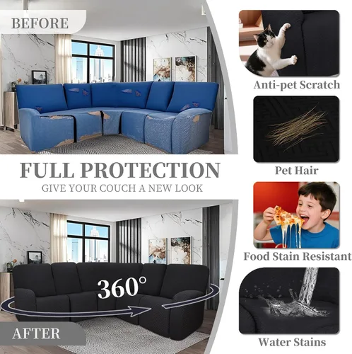 Vista 6 de Fundas de sofá reclinable seccional 100% impermeables para sofá reclinable en forma de L, funda de sofá modular de esquina en forma de L, fundas