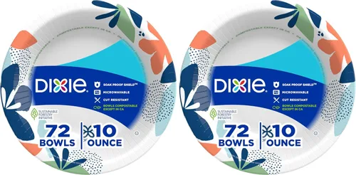 Vista 10 de Dixie Cuencos de papel pequeños, 10 onzas, 72 unidades, aptos para microondas, a prueba de remojo, cuencos desechables, ideales para aperitivos