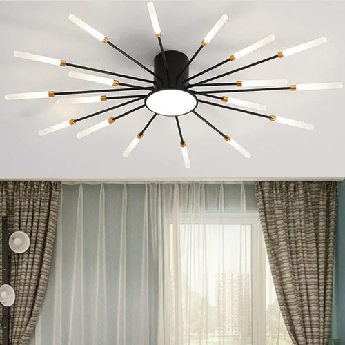 Vista 30 de Lámpara de techo LED regulable de 32 pulgadas, 12 luces de techo, lámpara de techo empotrada, iluminación de interior dorada para sala de estar, 12