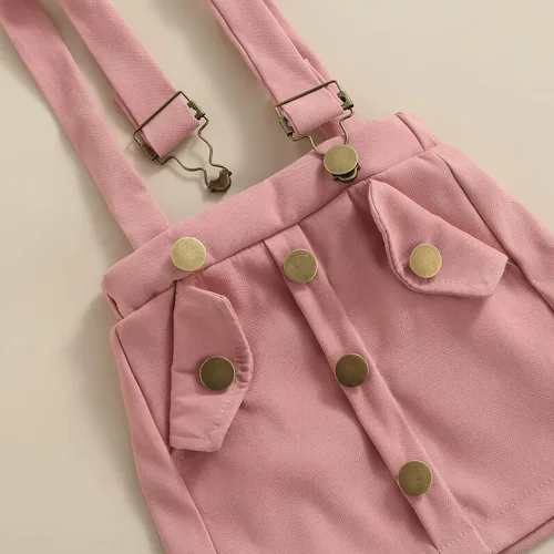 Vista 6 de Madjtlqy Conjunto de 3 piezas de verano para niñas pequeñas, mameluco acanalado de manga corta con volantes + falda con tirantes + diadema
