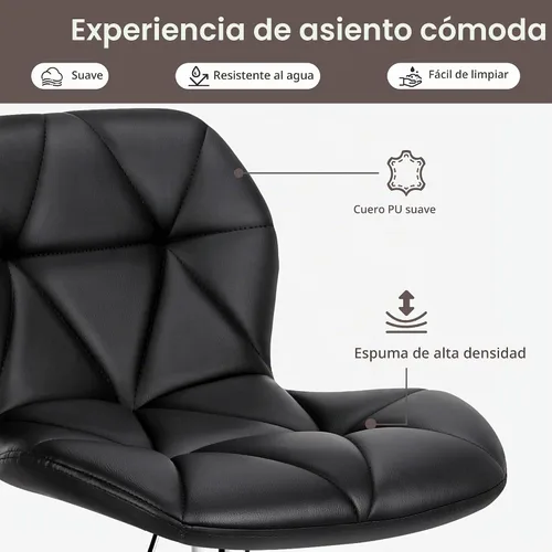 Vista 5 de Yaheetech Juego de 2 taburetes de bar, modernas sillas ajustables para isla de cocina, taburetes giratorios de piel sintética negra para bar, Negro