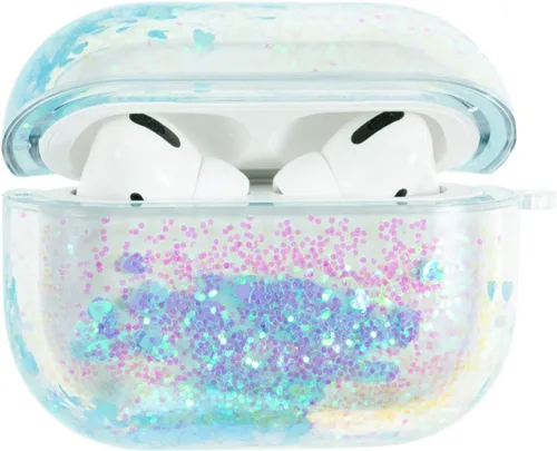 Vista 13 de Funda transparente compatible con AirPods 1 y 2, hermoso diseño de lazo colorido con pulsera de perlas de lujo, ultrafina, funda protectora de RosaA