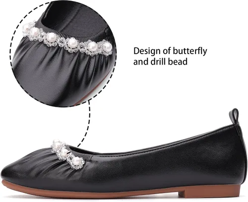 Vista 3 de Women's Flats Shoes Ballet Flats Pearls Wedding Shoes for Women Comfortable Low Heel Dress Flats Shoes
