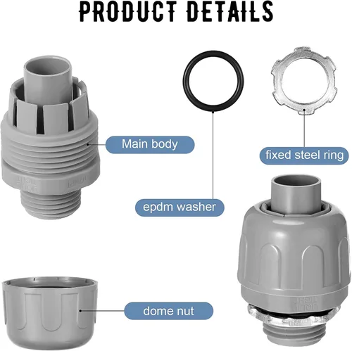 Vista 3 de Conector hermético de líquido de 1/2 pulgada, accesorios de conducto eléctrico de PVC, conector de conducto flexible de 180 grados para el hogar