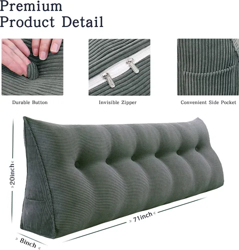 Vista 4 de Cojín triangular Vercart para cama y sofá en forma de cuña, para apoyar la espalda, para leer, soporte lumbar, con funda removible.