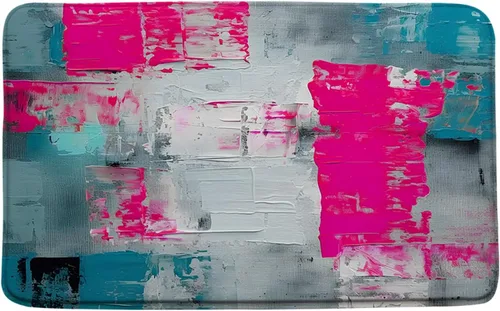 Vista 11 de Tapete de baño azul, gris y naranja, azul quemado, naranja y gris, pintura abstracta de pinceladas, arte moderno, decoración de baño, tapete