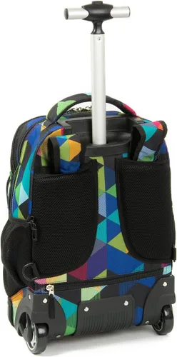 Vista 2 de Tilami Mochila rodante Armadura Equipaje Escuela Libro de Viaje Portátil 18 Pulgadas Mochila con Ruedas Multifunción Estudiantes, Azul geométrico
