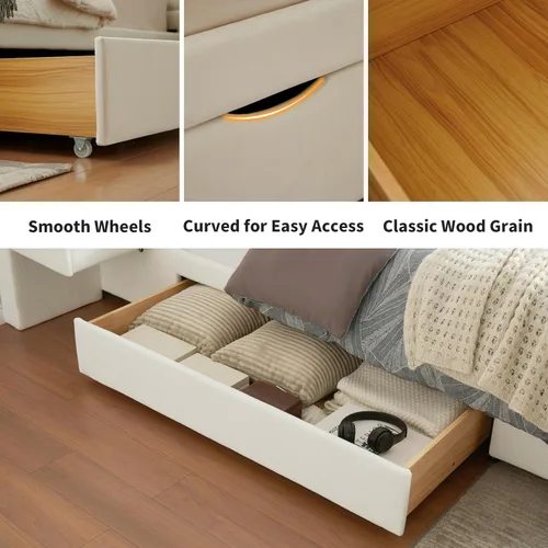 Vista 7 de Cabecero alto tapizado con plataforma King con 2 cajones de almacenamiento Cabecero de 63.6 pulgadas de alto, listones de madera resistentes, sin
