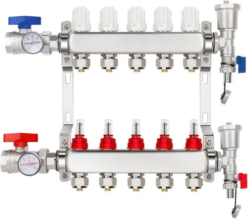 Vista 8 de Colector de calor radiante PEX de 2 ramas, colector de tubos PEX de 1/2 pulgada, kit de colector de calor de piso de acero inoxidable 304