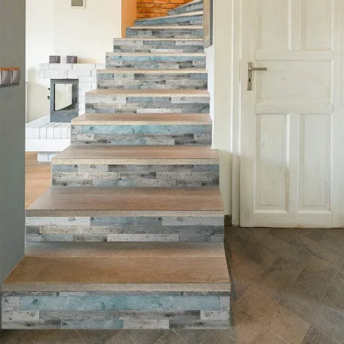 Vista 5 de funlife 3 tiras de calcomanías de vinilo autoadhesivas para escaleras, murales para escaleras, 39.37 x 7.09 pulgadas, gris ceniza Madera gris ceniza