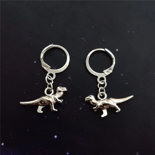 Vista 2 de Aro pequeño de dinosaurio, aretes góticos Tiny Dino Cool T Rex, joyería para hombre y mujer