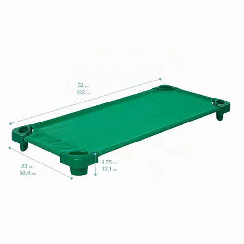Vista 2 de ECR4Kids Catre Infantil Apilable, Listo para Ensamblar, Tamaño Estándar, Mobiliario de Aula, Verde, Paquete de 6 Breathable mesh, GREENGUARD Gold
