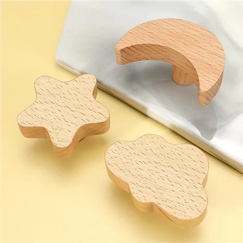 Vista 6 de 2 pomos de madera con forma de estrella, pomos decorativos de madera para aparador con tornillos, tiradores de tocador de madera sin terminar, pomos