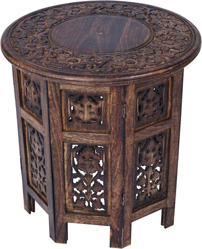 Vista 22 de Mesa auxiliar de madera de mango tallada a mano – 18x22 rústica