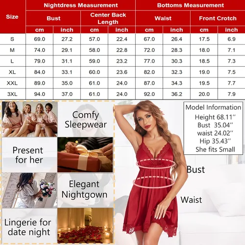 Vista 7 de Avidlove Camisón de encaje para mujer, camisón de satén, lencería sexy, cuello en V, ropa de dormir