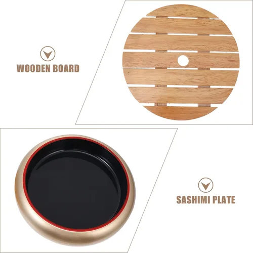 Vista 6 de Kichvoe Plato de sashimi japonés de 10.62 pulgadas redondo con tabla de madera para servir en el hogar y presentación de alimentos