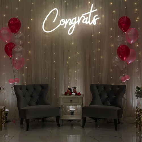 Vista 7 de Letrero de neón blanco con texto en inglés «Congrats – Letrero de neón LED regulable para decoración de pared de 17.7 x 9 pulgadas, decoración